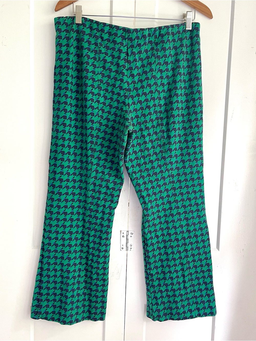 Anthropologie Maeve Margot Crop Kick Flare Pant - Large Green Blue Houndstooth L - Picture 3 of 4